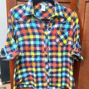 Ladies Delia's plaid button shirt L